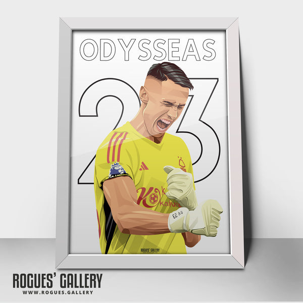 Odysseas Vlachodimos - Nottingham Forest - Signed A3 Name & Number Prints (Odysseas Version)