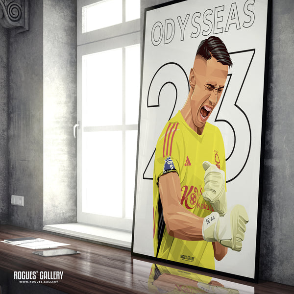 Odysseas Vlachodimos - Nottingham Forest - Signed A3 Name & Number Prints (Odysseas Version)