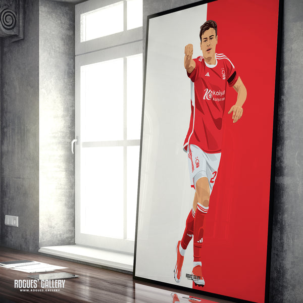 Gio Reyna - Nottingham Forest - A0, A1, A2 or A3 Red & White Prints