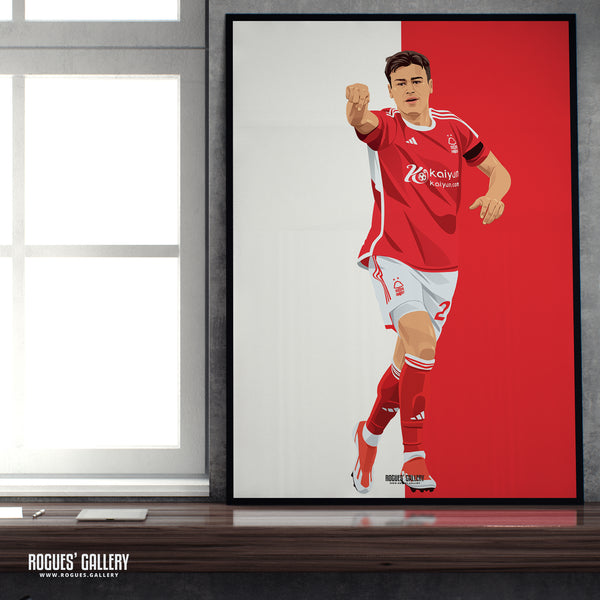 Gio Reyna - Nottingham Forest - Signed A3 Red & White Prints