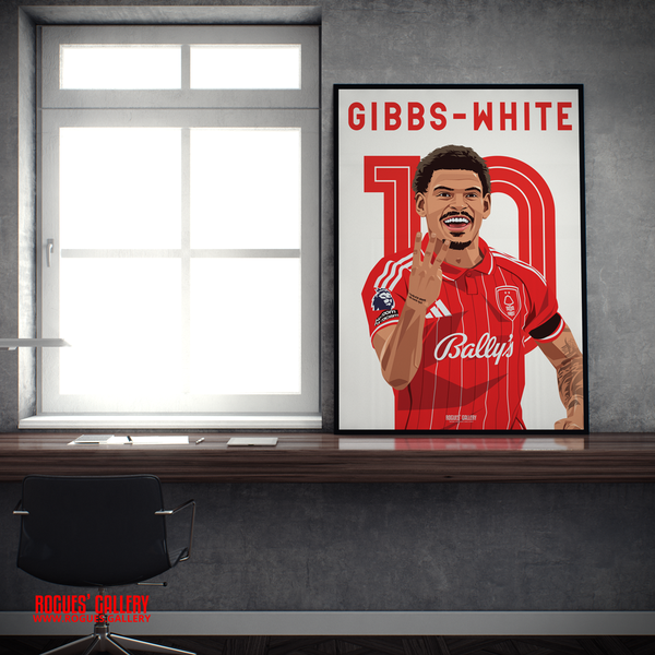 Morgan Gibbs-White Nottingham Forest hat trick celebration A2 print close up
