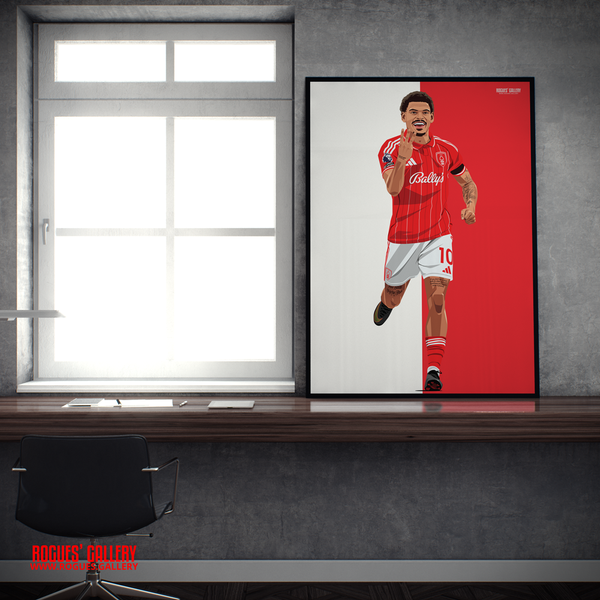 Morgan Gibbs-White Nottingham Forest hat trick celebration A2 print Red City Ground