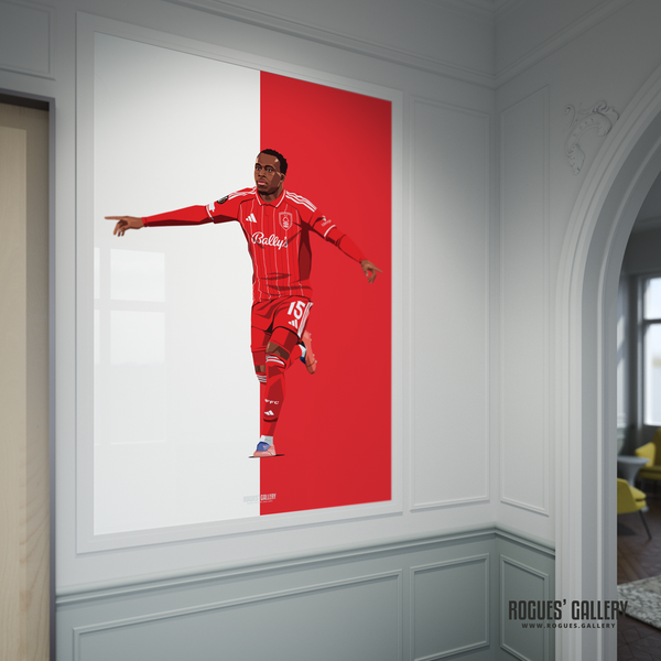 Arnaud Kalimuendo Nottingham Forest French striker red A0 print City Ground
