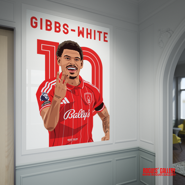 Morgan Gibbs-White signed Nottingham Forest memorabilia hat trick celebration poster close up