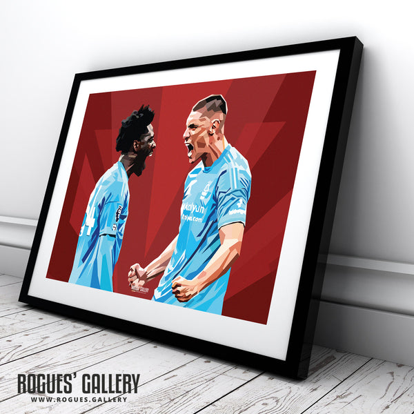 Nikola Milenkovic & Ola Aina Celebrate - Nottingham Forest - A0, A1, A2 or A3 Prints