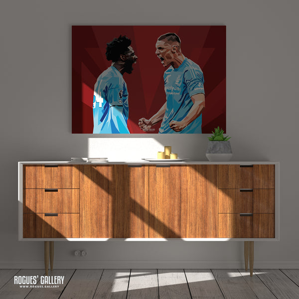 Nikola Milenkovic & Ola Aina Celebrate - Nottingham Forest - A0, A1, A2 or A3 Prints