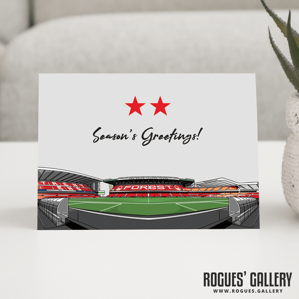 2 Stars above The City Ground - Brian Clough Stand Version - Forest Greeting Cards