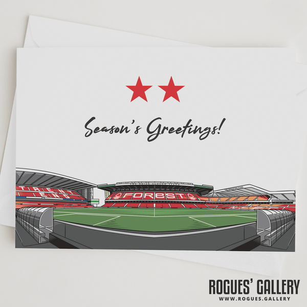 2 Stars above The City Ground - Brian Clough Stand Version - Forest Greeting Cards