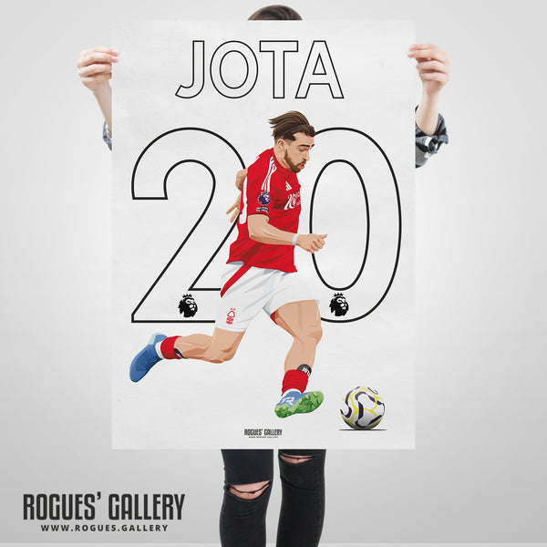 Jota Silva - Nottingham Forest - Signed A3 Premier League Name & Number Prints