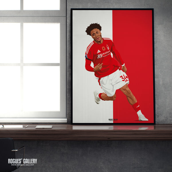 Ola Aina - Nottingham Forest - Signed A3 Premier League Red & White Prints