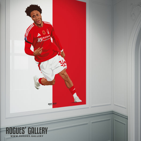 Ola Aina - Nottingham Forest - Signed A3 Premier League Red & White Prints