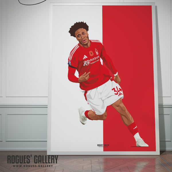 Ola Aina - Nottingham Forest - Signed A3 Premier League Red & White Prints
