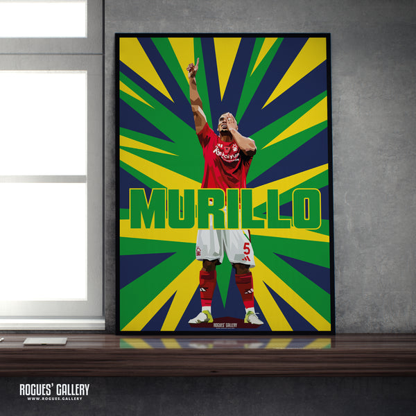 Murillo Celebrates - Nottingham Forest - A0, A1, A2 or A3 Prints - Brazil Colours