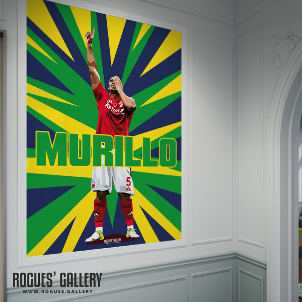 Murillo Celebrates - Nottingham Forest - A0, A1, A2 or A3 Prints - Brazil Colours