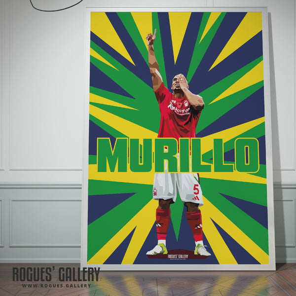 Murillo Celebrates - Nottingham Forest - A0, A1, A2 or A3 Prints - Brazil Colours