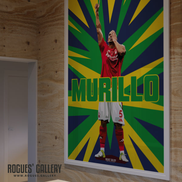Murillo Celebrates - Nottingham Forest - A0, A1, A2 or A3 Prints - Brazil Colours