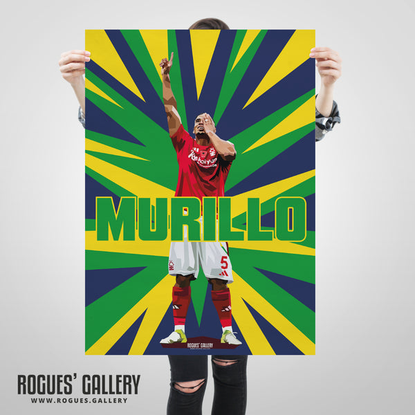 Murillo Celebrates - Nottingham Forest - A0, A1, A2 or A3 Prints - Brazil Colours