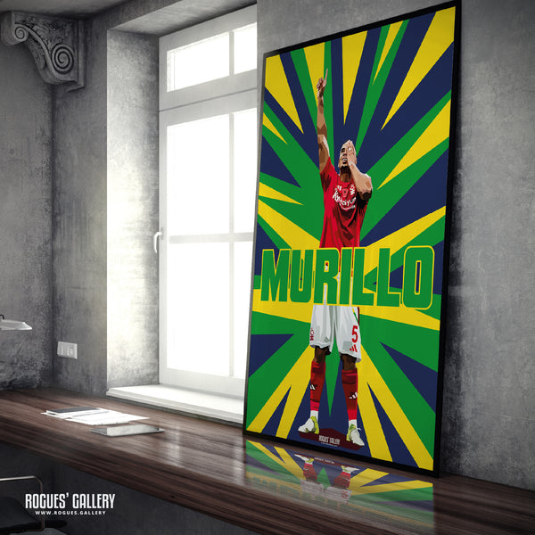 Murillo Celebrates - Nottingham Forest - A0, A1, A2 or A3 Prints - Brazil Colours