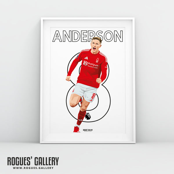 Elliot Anderson - Nottingham Forest - A0, A1, A2 or A3 Premier League 2025-26 Name & Number Prints