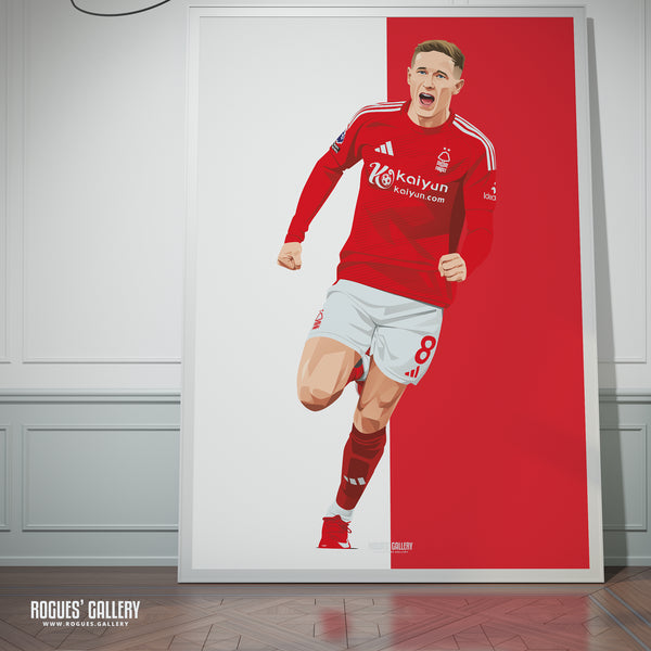 Elliot Anderson - Nottingham Forest - A0, A1, A2 or A3 Red & White Prints
