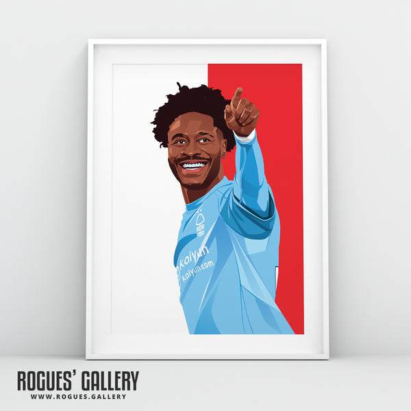 Ola Aina - 2025 - Nottingham Forest - Signed A3 Red & White Prints