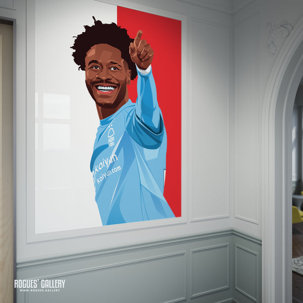 Ola Aina - 2025 - Nottingham Forest - Signed A3 Red & White Prints