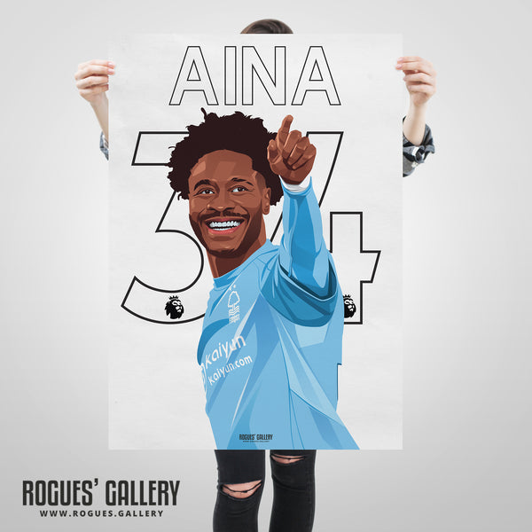 Ola Aina - 2025 - Nottingham Forest - Signed A3 Premier League Name & Number Prints