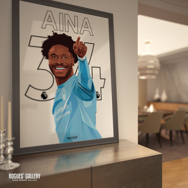 Ola Aina - 2025 - Nottingham Forest - Signed A3 Premier League Name & Number Prints