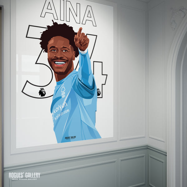 Ola Aina - 2025 - Nottingham Forest - Signed A3 Premier League Name & Number Prints