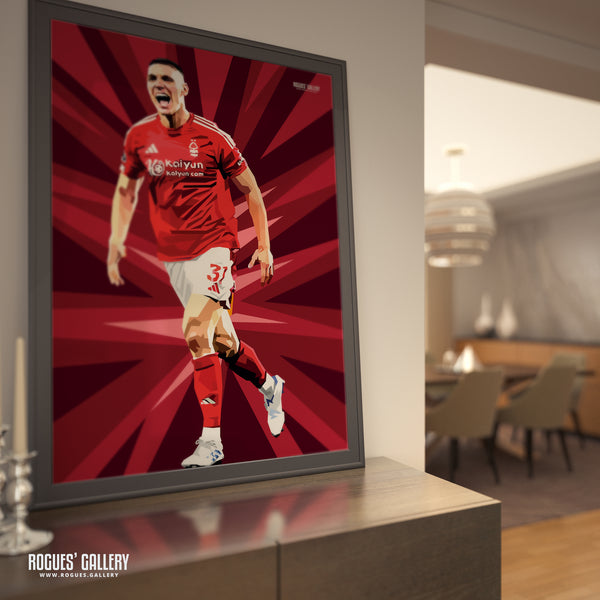 Nikola Milenkovic defender Serb Nottingham Forest signed A0 print modern art