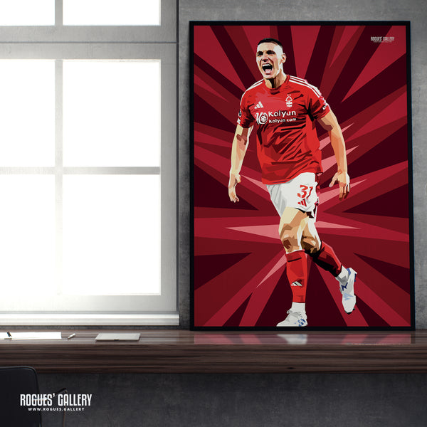 Nikola Milenkovic defender Serb Nottingham Forest signed A2 print modern art