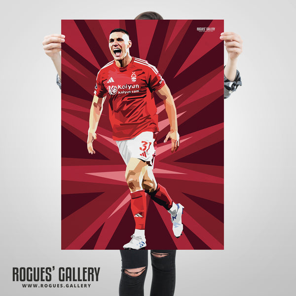 Nikola Milenkovic defender Serb Nottingham Forest signed poster modern art