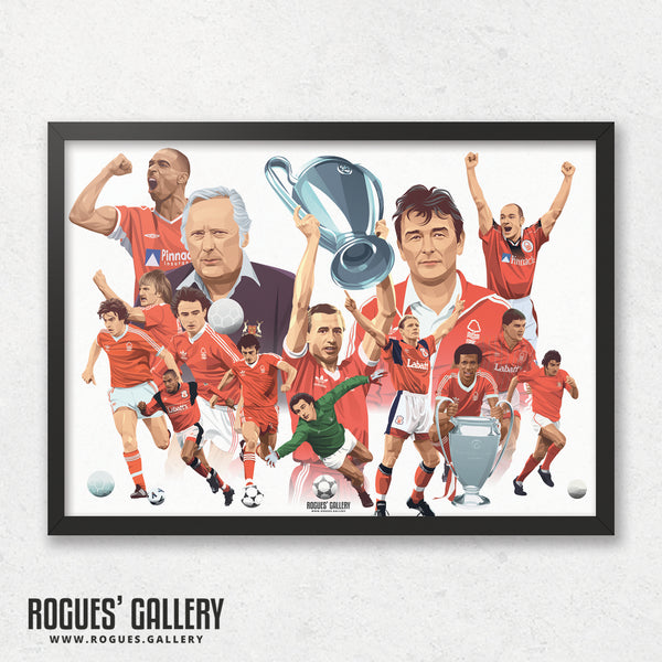 Nottingham Forest Greatest Ever players Montage A3 print clean 