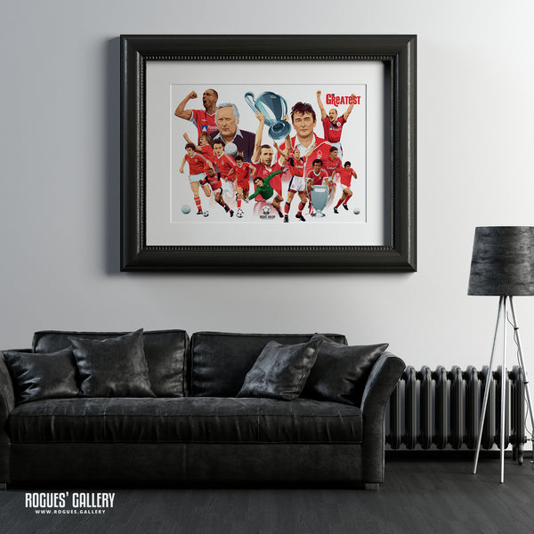 Nottingham Forest Greatest Ever players Montage A0 print text