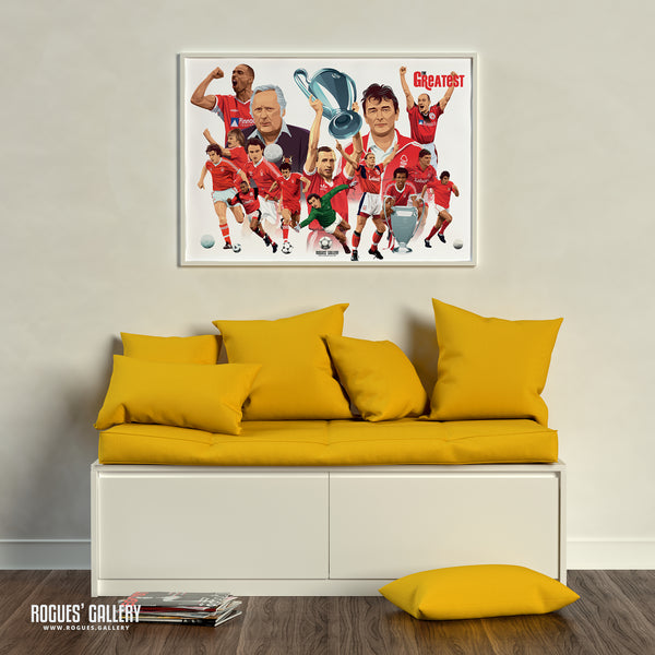 Nottingham Forest Greatest Ever players Montage A1 print text