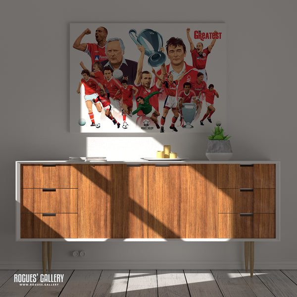 Nottingham Forest Greatest Ever players Montage signed poster text