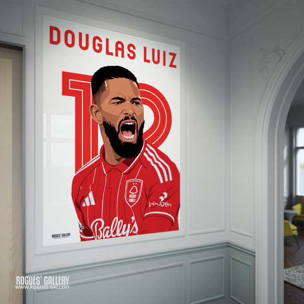 Douglas Luiz - Nottingham Forest - A0, A1, A2 or A3 Premier League 2025-26 Name & Number Prints