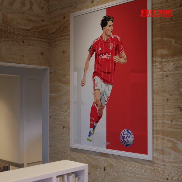 Nicolò Savona - Nottingham Forest - A0, A1, A2 or A3 Red & White Prints