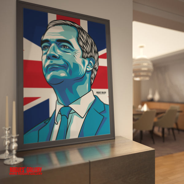 Nigel Farage Reform UK Brexit Leader portrait design union flag