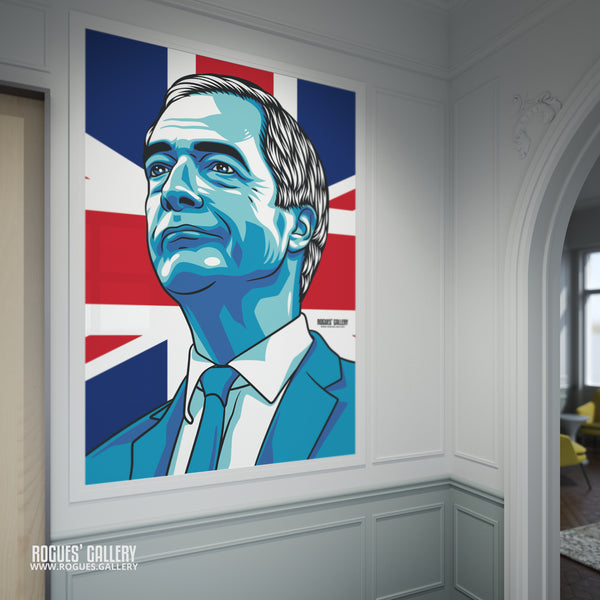 Nigel Farage Reform UK Brexit Leader modern portrait poster union flag