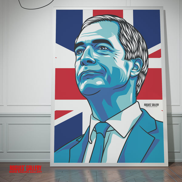 Nigel Farage Reform UK Leader modern portrait framed poster union flag