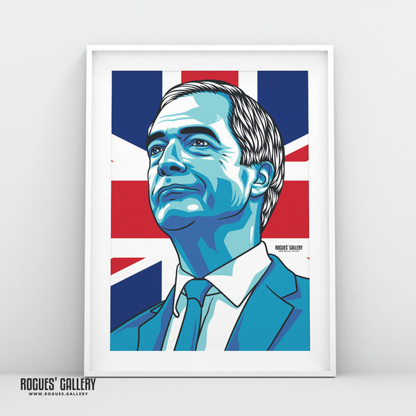 Nigel Farage Reform UK Leader modern portrait A3 print union flag