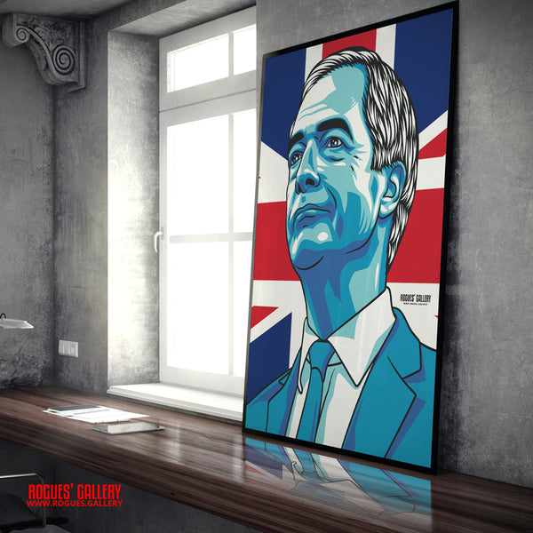 Nigel Farage Reform UK Leader modern portrait A1 print union flag