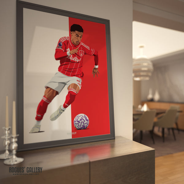 Omari Hutchinson Nottingham Forest winger signed poster Red White Trent