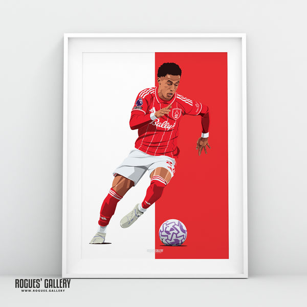 Omari Hutchinson Nottingham Forest winger A3 print Red White Trent