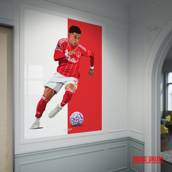 Omari Hutchinson Nottingham Forest winger A0 print Red White Trent