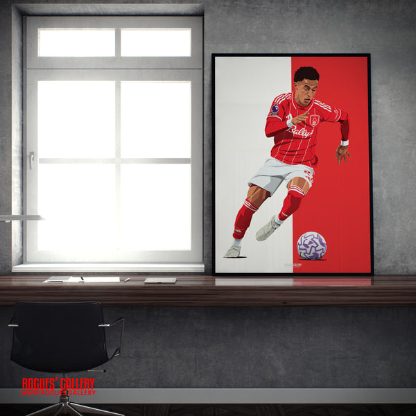 Omari Hutchinson Nottingham Forest winger A2 print Red White Trent