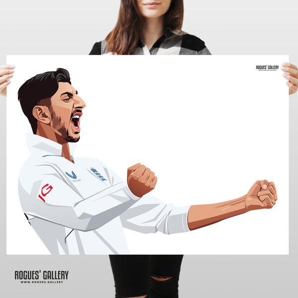 Shoaib Bashir signed England Cricket memorabilia spinner Ashes Tour 2025 poster