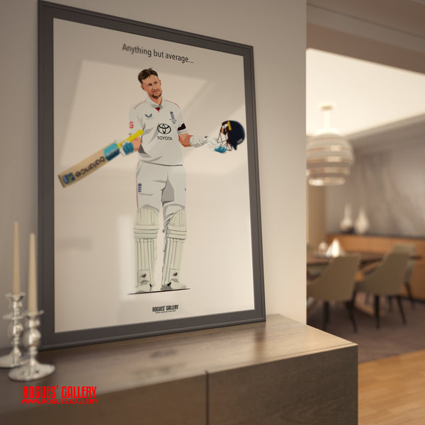 Joe Root signed England cricket memorabilia batsman record Average poster with text 