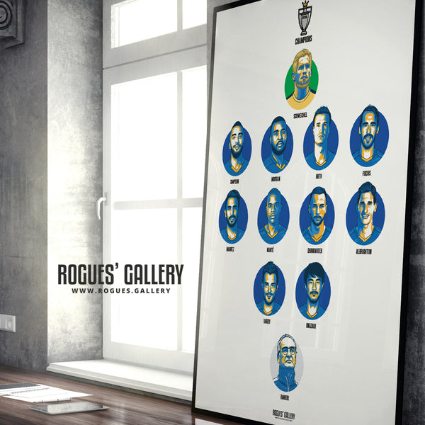 Premier League Champions Team 2016 - TWO Versions - Leicester City - A0, A1 or A3 Print